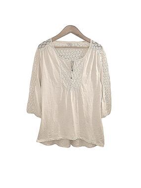 SONOMA Peasant top SZ: L Cream Color Crochet Lace 3/4 Balloon Sleeve Boho